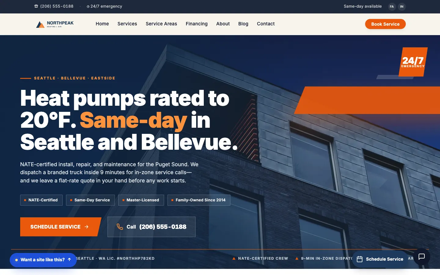 Screenshot of NorthPeak Heating & Air website demo