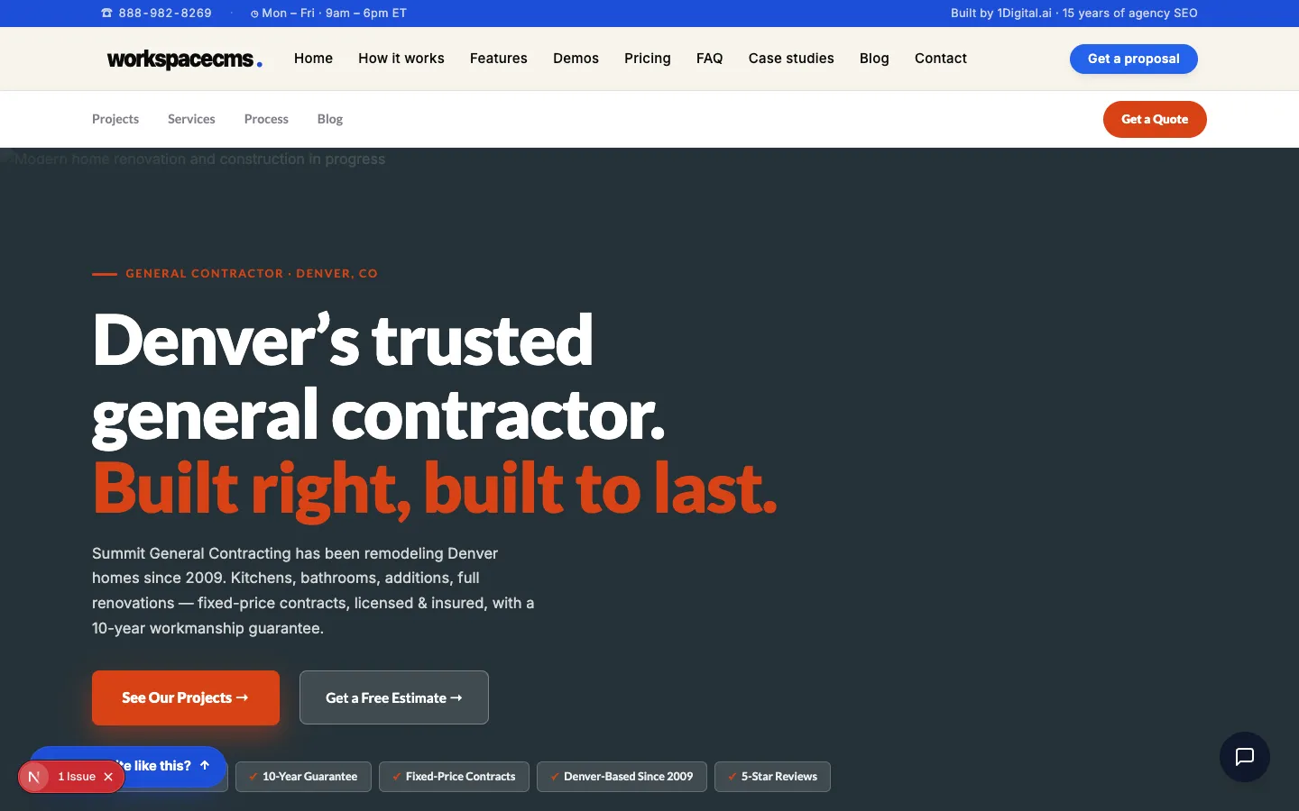Screenshot of Cornerstone Build & Remodel website demo