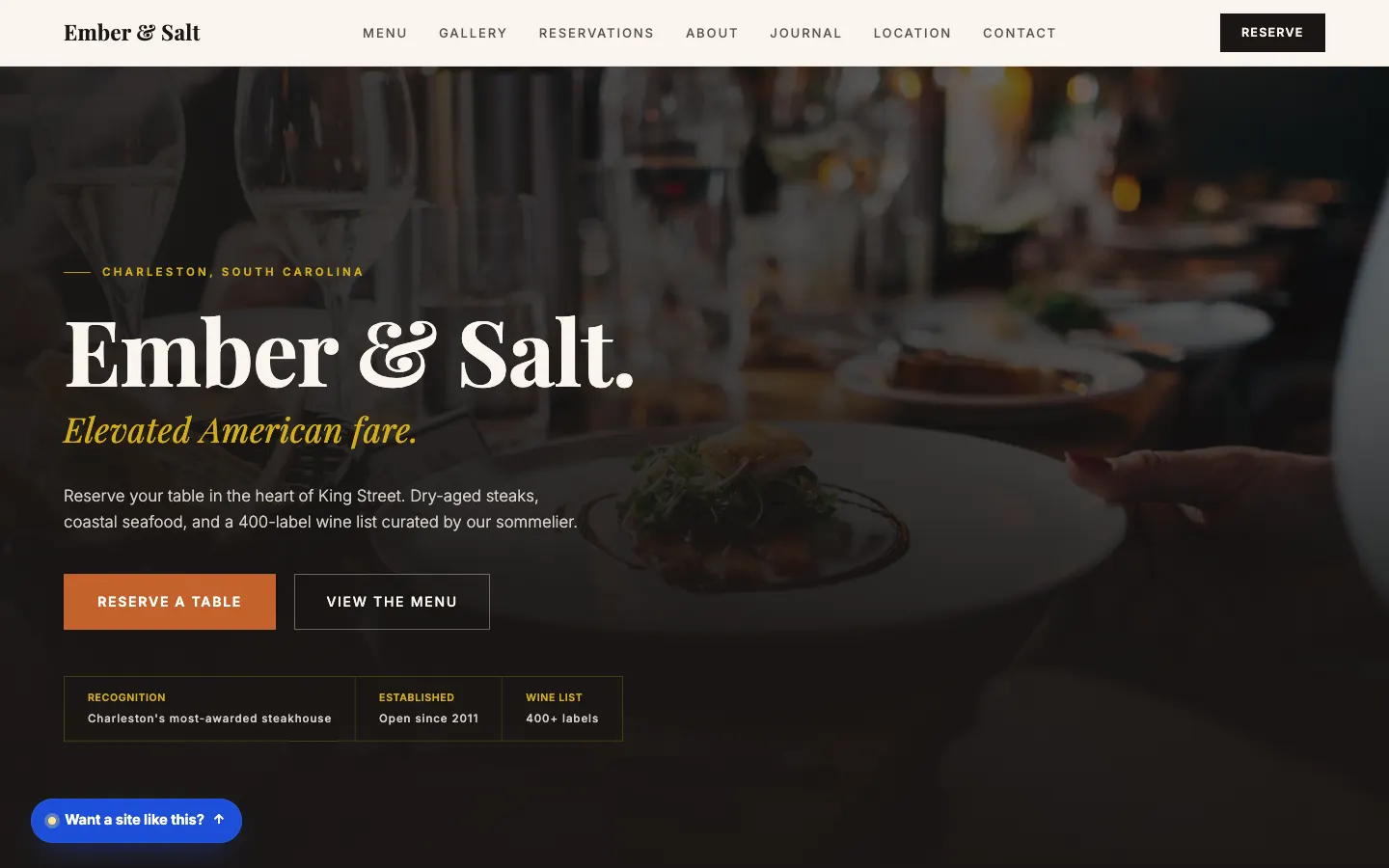 Screenshot of Ember & Salt website demo