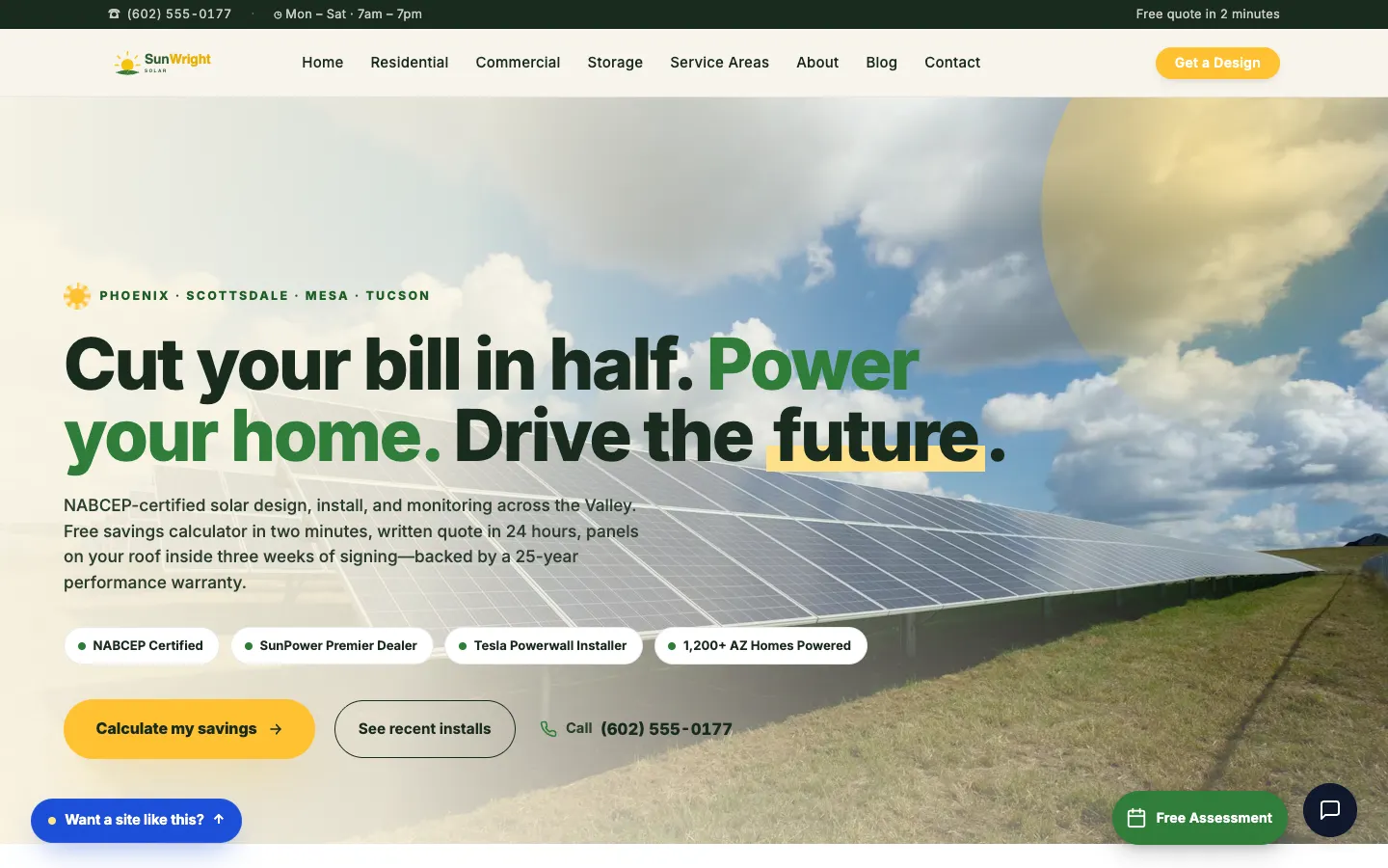 Screenshot of SunWright Solar website demo