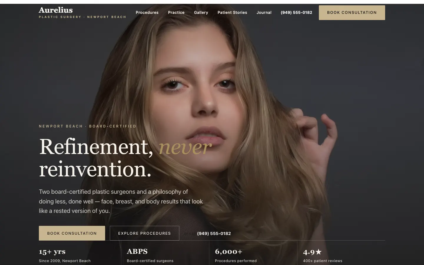Screenshot of Aurelius Plastic Surgery, a Plastic Surgery website built on WorkspaceCMS — Procedure Recovery Timelines.