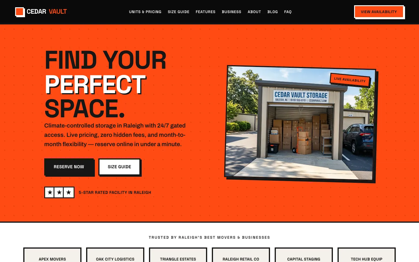 Cedar Vault Storage website, built by WorkspaceCMS