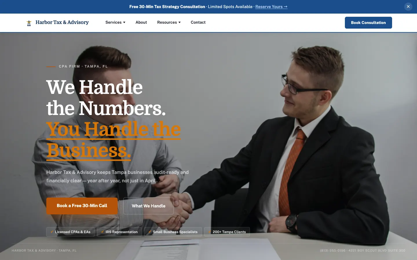 Screenshot of Harbor Tax & Advisory, a Accounting & Tax website built on WorkspaceCMS — Tax Planning + Advisory Services Showcase.