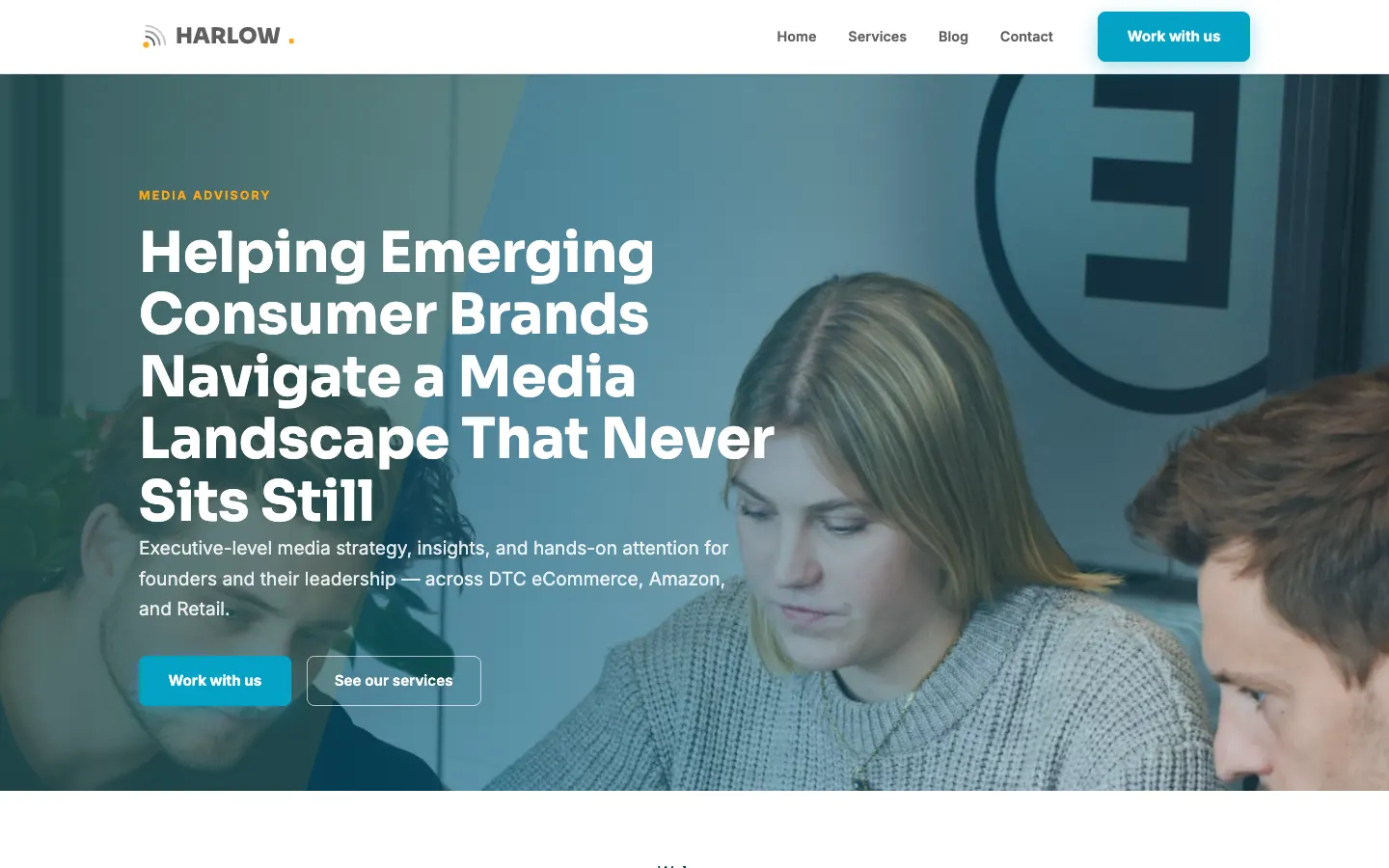 Screenshot of Harlow Media Partners, a Media Advisory website built on WorkspaceCMS — Essentials: Founder-Led Media Advisory Positioning.