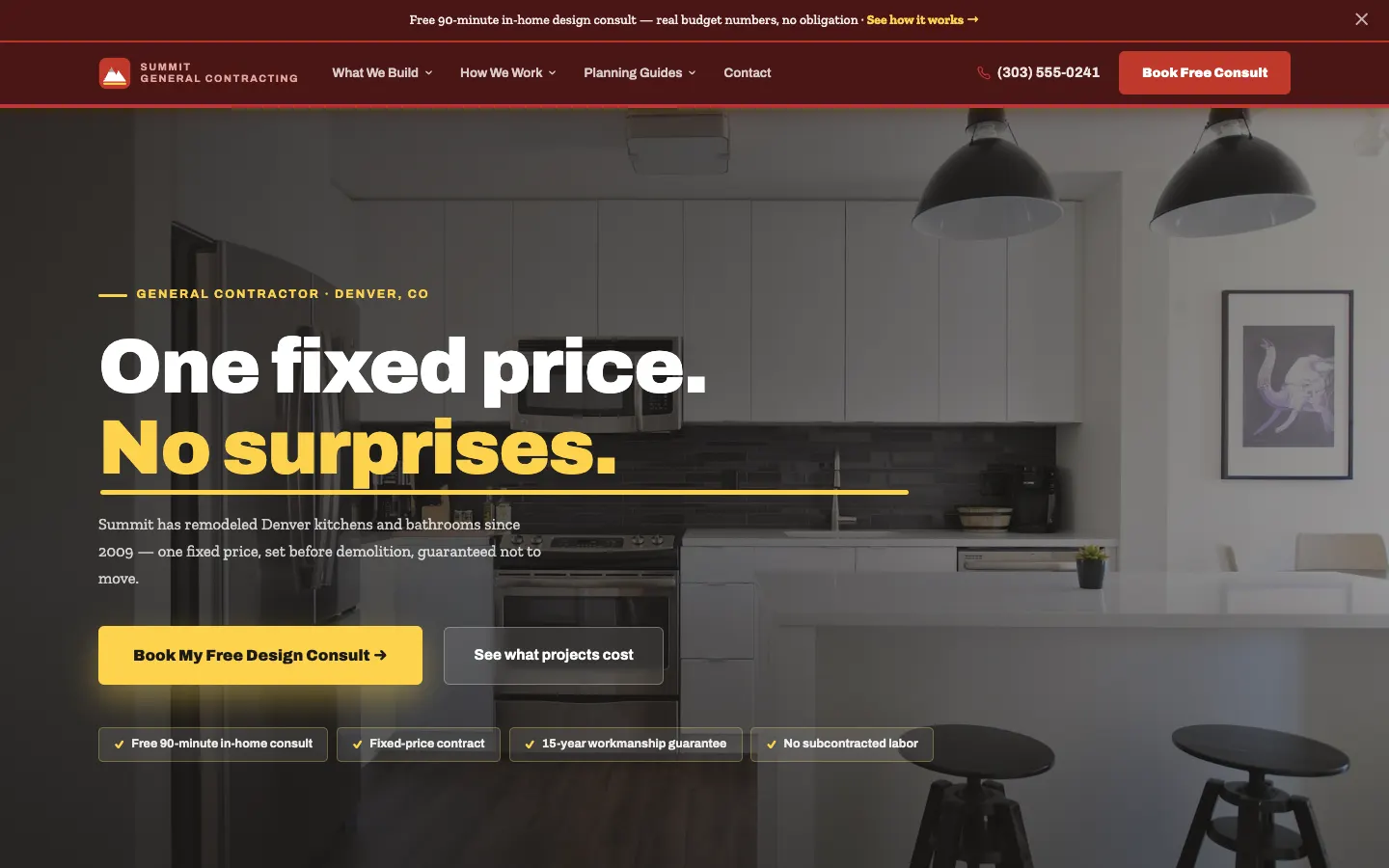 Screenshot of Summit General Contracting, a General Contracting website built on WorkspaceCMS — Project Portfolio + Process Timeline.
